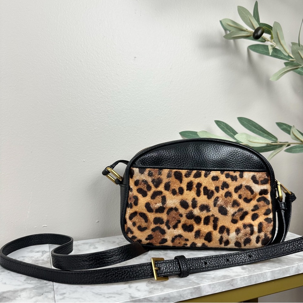 J CREW Devon Camera Leopard Calf Hair Leather Crossbody Bag - Picture 2 of 13